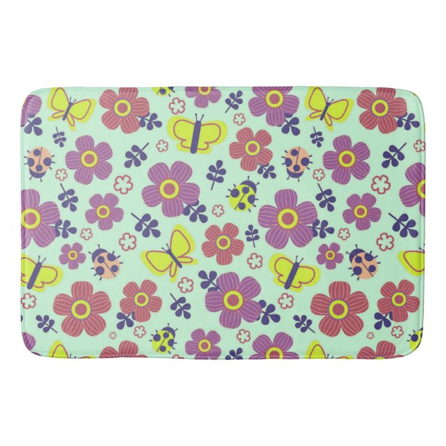 Schmetterlinge, Ladybugs, Blume und Blätter Badematte (Vorderseite)
