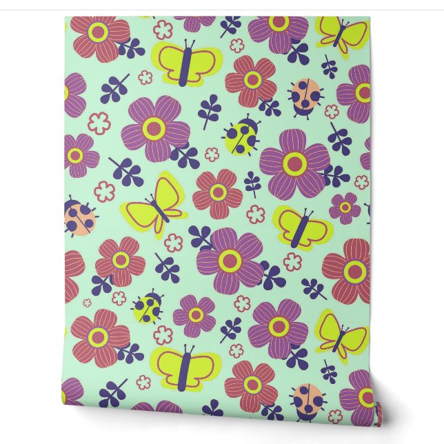 Schmetterlinge, Ladybugs, Blume und Blätter Tapete (Abrollen)