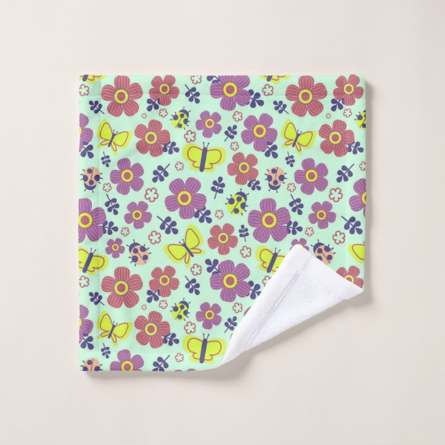 Schmetterlinge, Ladybugs, Blume und Blätter Waschlappen (Waschlappen)