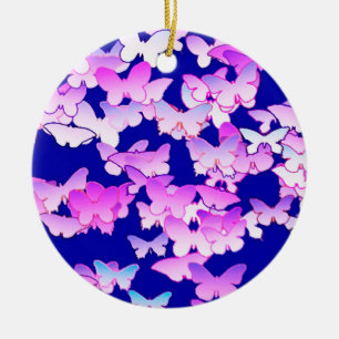 Schmetterlinge, Lavendel und dunkelblau Keramik Ornament