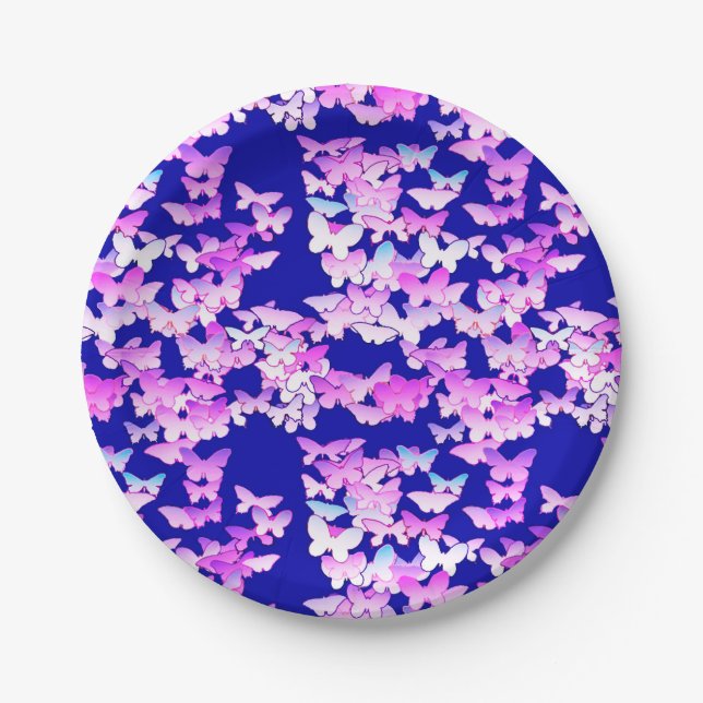 Schmetterlinge, Lavendel und dunkelblau Pappteller (Vorderseite)