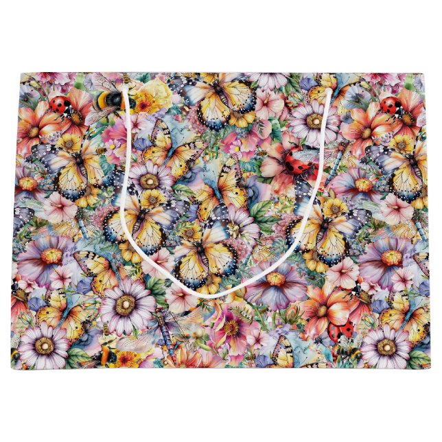 Schmetterlinge, Libellen, Ladybugs und Bienen Große Geschenktüte (Vorderseite)
