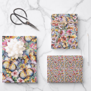 Schmetterlinge, Libellen, Marienkäfer und Hummeln Geschenkpapier Set