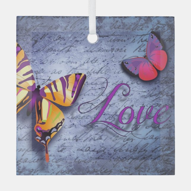 Schmetterlinge Liebe blau Ornament Aus Glas (Vorderseite)