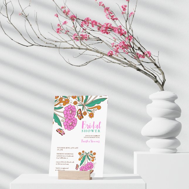 Schmetterlinge Liebhaber Pink Floral Script Bridal Einladung (Von Creator hochgeladen)