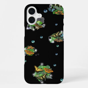 Schmetterlinge mit Blättern Regentropfen Sternen u iPhone 16 Plus Hülle