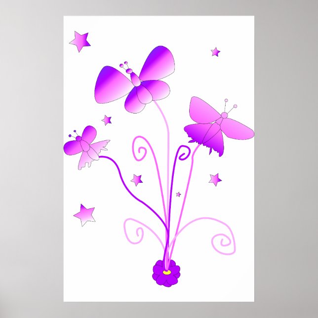 Schmetterlinge mit Blumenposter Poster (Vorne)