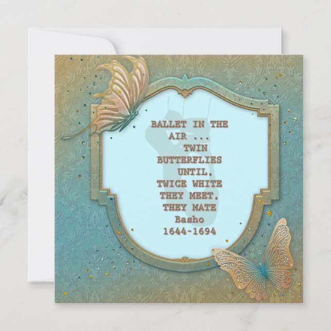 Schmetterlinge mit Haiku von Basho laden Einladung (Vorderseite)