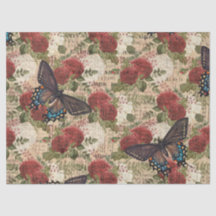 Schmetterlinge mit Rot-Weiß-Rose-Dekoupage