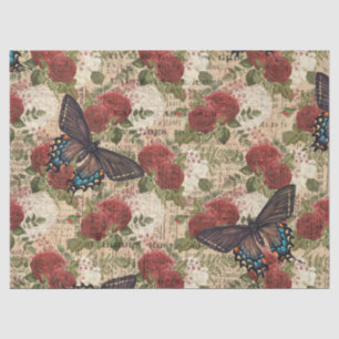 Schmetterlinge mit Rot-Weiß-Rose-Dekoupage Seidenpapier