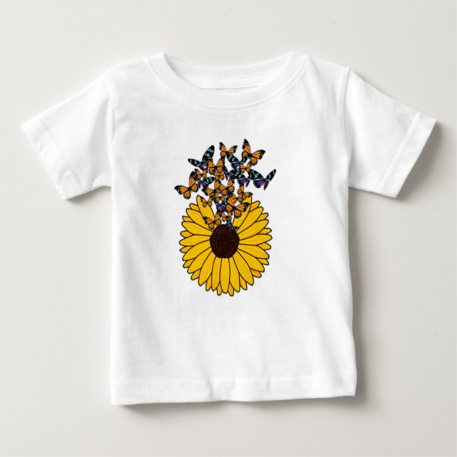 Schmetterlinge mit Sonnenblumen Baby T-shirt (Vorderseite)