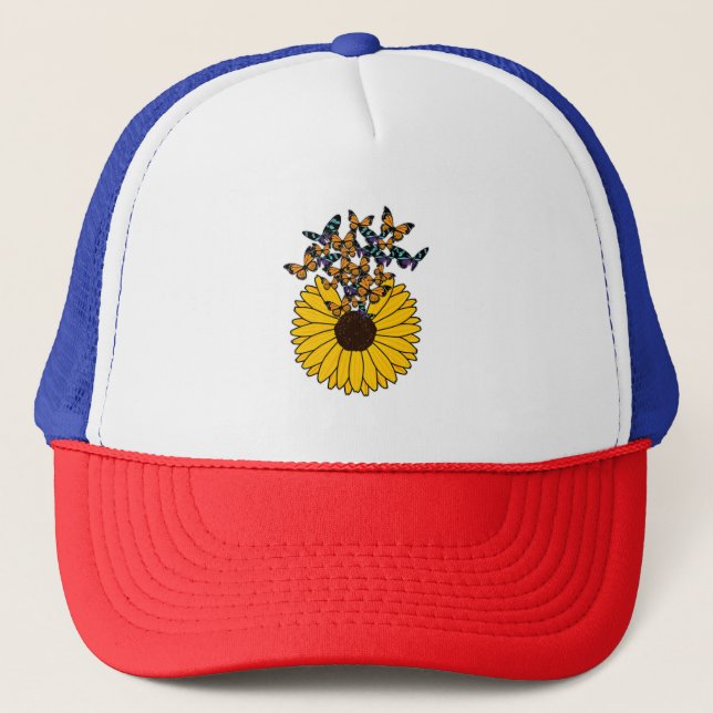 Schmetterlinge mit Sonnenblumen Truckerkappe (Vorderseite)