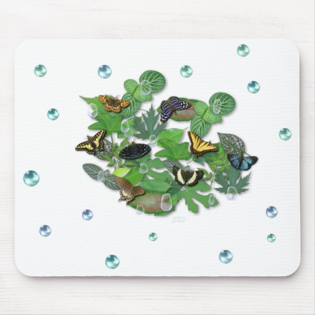 Schmetterlinge, mit wem, Regentropfen Perlen Mousepad (Vorne)