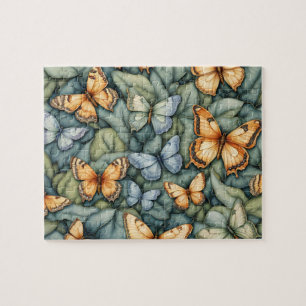 Schmetterlinge Muster Blau Grün Gelbe Schattierung Puzzle