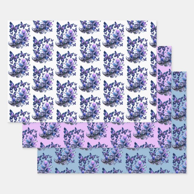 Schmetterlinge Muster Cosmic Sparkle Geschenkpapier Set (Set)