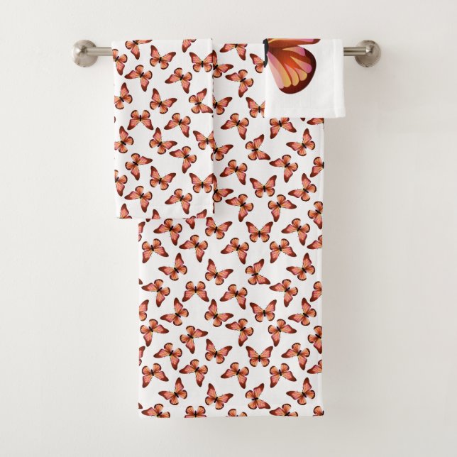 Schmetterlinge Orange Pink Black Pattern Badhandtuch Set (Insitu)