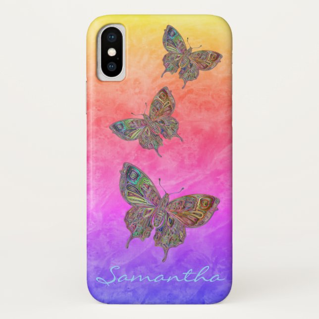 Schmetterlinge Pastel Rainbow *Personalize* Case-Mate iPhone Hülle (Rückseite)