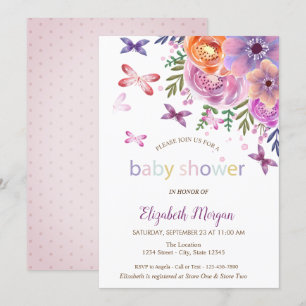 Schmetterlinge Punkte Florale Babyparty Einladung