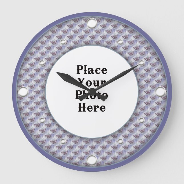 Schmetterlinge rahmen Ihr Foto an der Wand Große Wanduhr (Vorderseite)