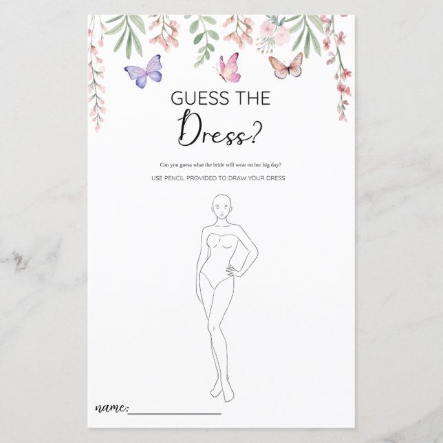 Schmetterlinge Raten Sie das Dress Brautparty Game (Vorderseite)