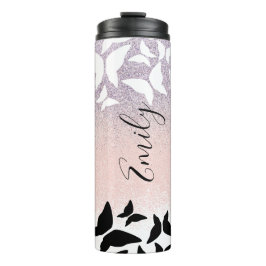 Schmetterlinge Rosa Glitzern Mit Monogramm Name Thermosbecher