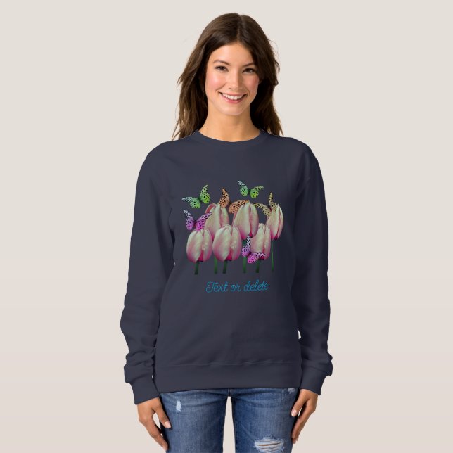 Schmetterlinge Rosa Tulip Blume Personalisiert Sweatshirt (Vorne ganz)