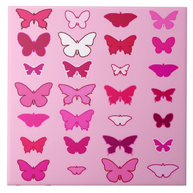 Schmetterlinge, Rosa- und Fuchsienfarben Fliese (Vorderseite)
