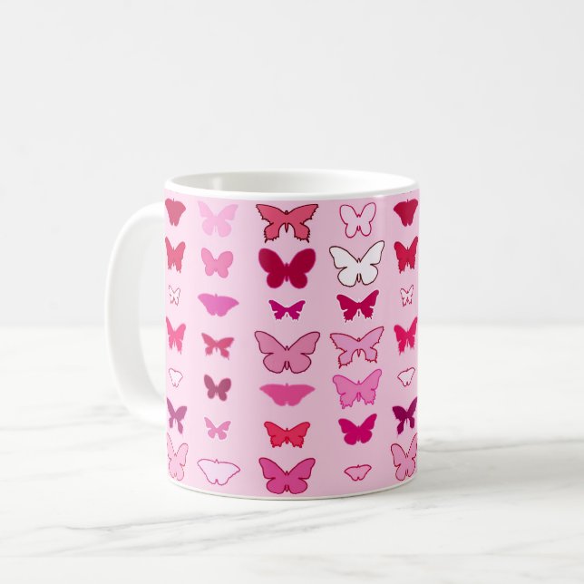 Schmetterlinge, Rosa- und Fuchsienfarben Kaffeetasse (Vorderseite Links)