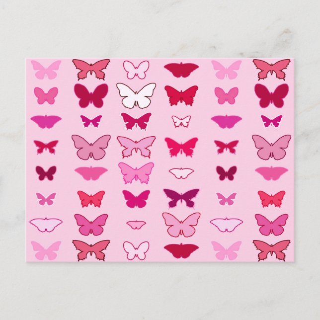 Schmetterlinge, Rosa- und Fuchsienfarben Postkarte (Vorderseite)