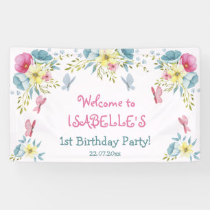 Schmetterlinge Rosa Wasserfarbe Florals Geburtstag Banner