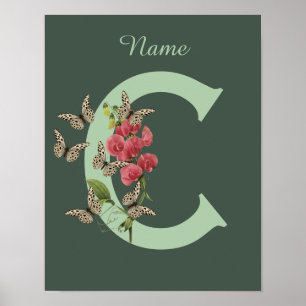 Schmetterlinge Süße-Erbsen-Monogramm Anfangsbuchst Poster