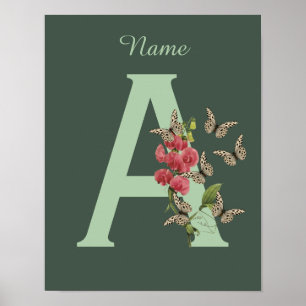 Schmetterlinge Süße-Erbsen-Monogramm Initiale A Na Poster