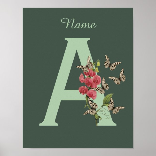 Schmetterlinge Sweet Pea Monogram Initial A Your N Poster (Vorne)