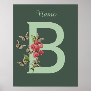 Schmetterlinge Sweet Pea Monogram Initial B Name Poster