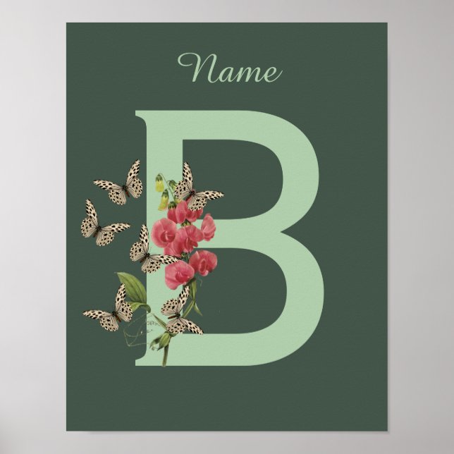 Schmetterlinge Sweet Pea Monogram Initial B Name Poster (Vorne)