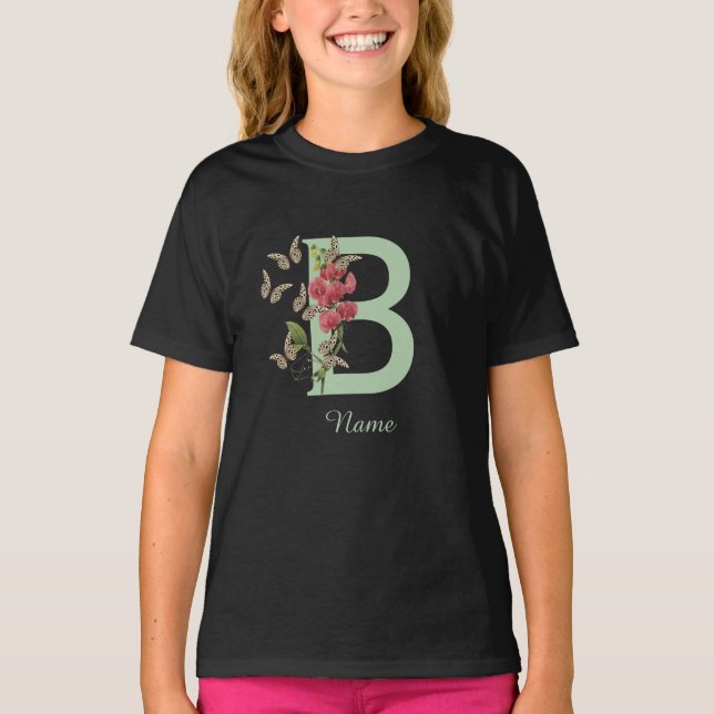 Schmetterlinge Sweet Pea Monogram Initial B Name T-Shirt (Vorderseite)