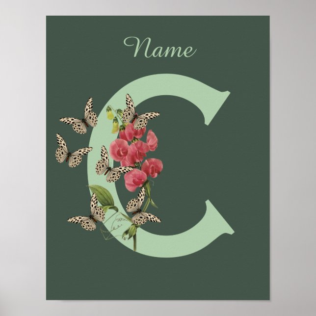 Schmetterlinge Sweet Pea Monogram, Initial C Name Poster (Vorne)