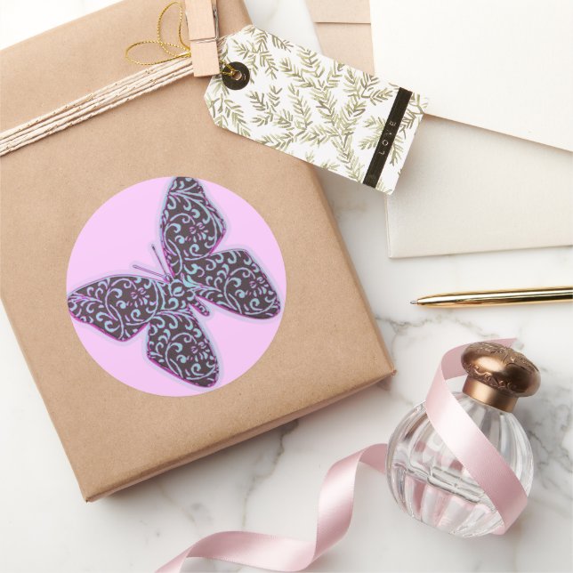 Schmetterlinge Swirl Lila Runder Aufkleber (Schenken)