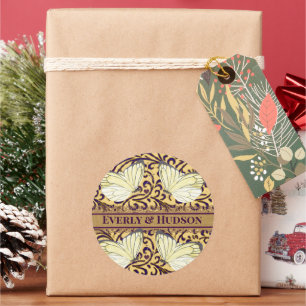 Schmetterlinge Swirl Lila und Orange Runder Aufkleber