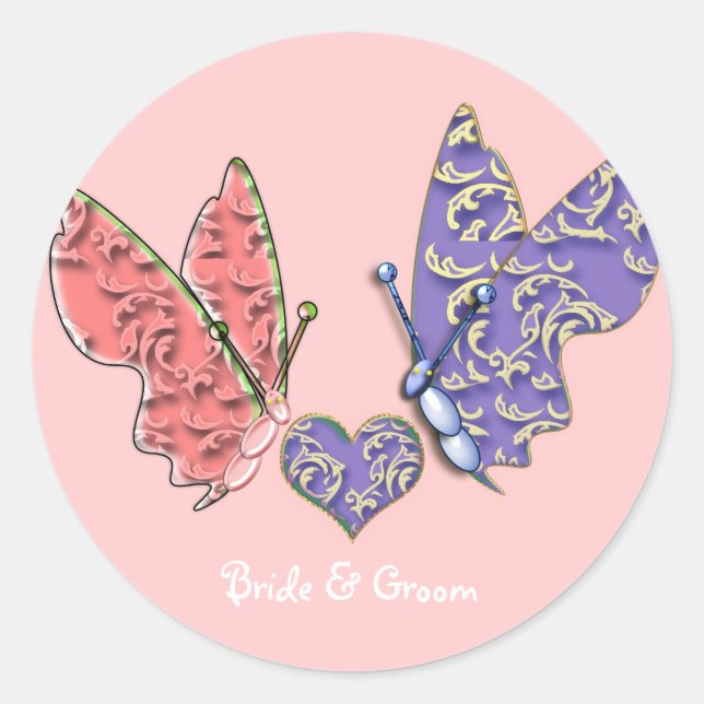 Schmetterlinge Swirl Pink & Blue Runder Aufkleber (Vorderseite)