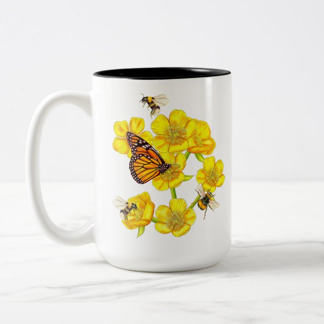 Schmetterlinge tanzen mit Bienen und Schmetterling Zweifarbige Tasse (Links)
