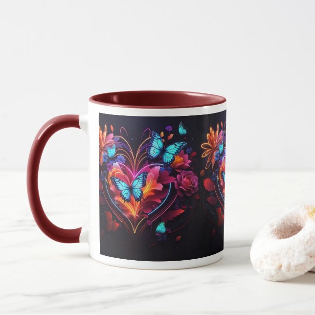 Schmetterlinge tanzen zwischen lebendigen Blume Tasse (Mit Donut)