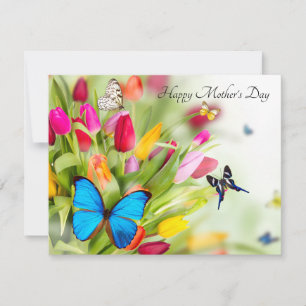 Schmetterlinge & Tulpen Muttertags-Karte flach Dankeskarte