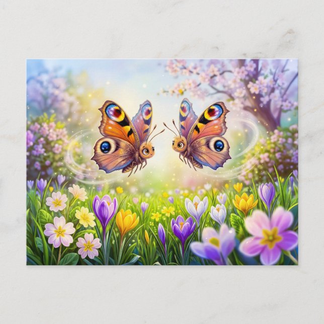 Schmetterlinge über blühender Frühlingswiese Postkarte (Vorderseite)