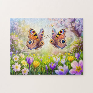 Schmetterlinge über blühender Frühlingswiese Puzzle