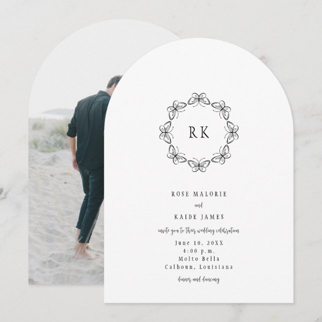 Schmetterlinge um die Einladung zur Hochzeit (Vorne/Hinten)