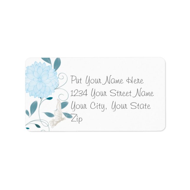 Schmetterlinge und blaue Chrysanthemen Adressaufkleber (Vorne)