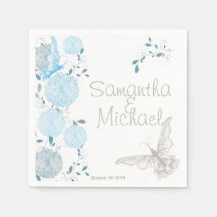 Schmetterlinge und blaue Chrysanthemen Serviette