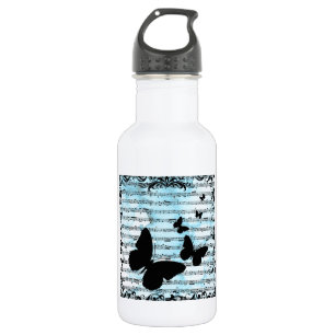 Schmetterlinge und blaue Noten Edelstahlflasche
