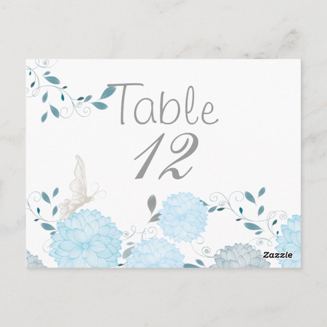 Schmetterlinge und Blue Chrysanthemums Table Card Postkarte (Rückseite)